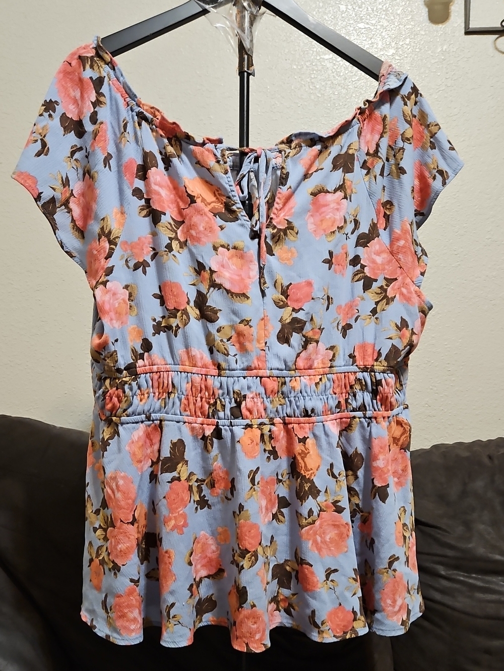 torrid Powder Blue Floral Tie-Back Peplum Top